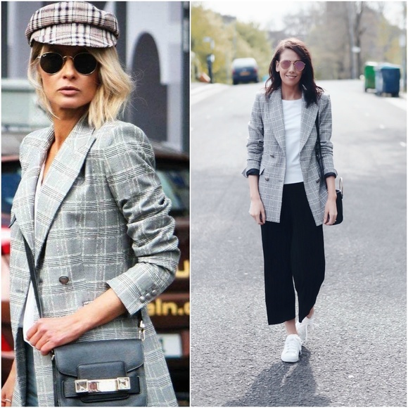 zara double breasted checked blazer